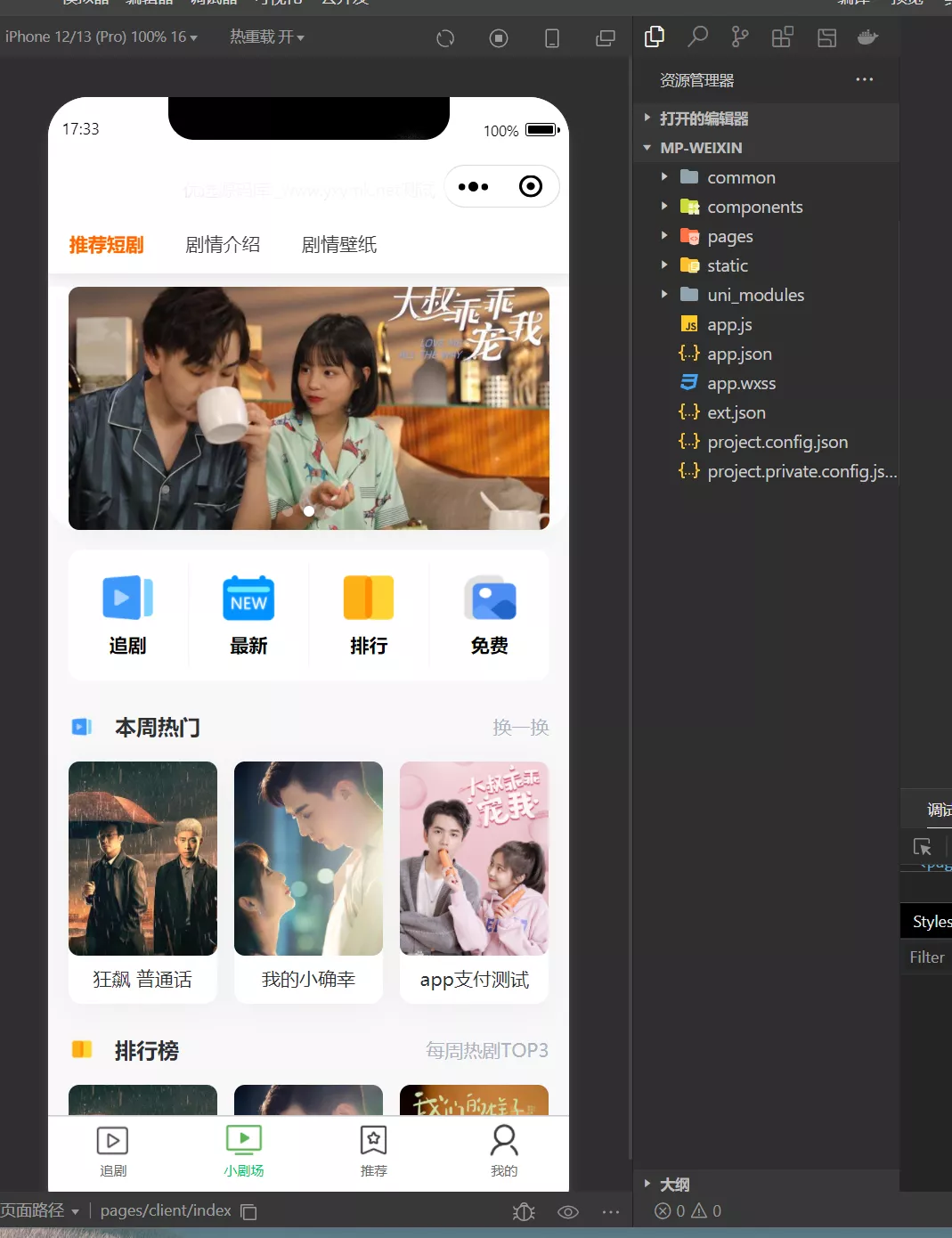 【仿抖音滑动小短剧】影视带支付收益等模式的微信小程序源码插图 【仿抖音滑动小短剧】影视带支付收益等模式的微信小程序源码插图