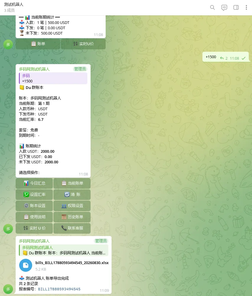 【Du电报记账机器人】Telegram 群记账+报表+汇率+钱包监听工具+PY代码插图2